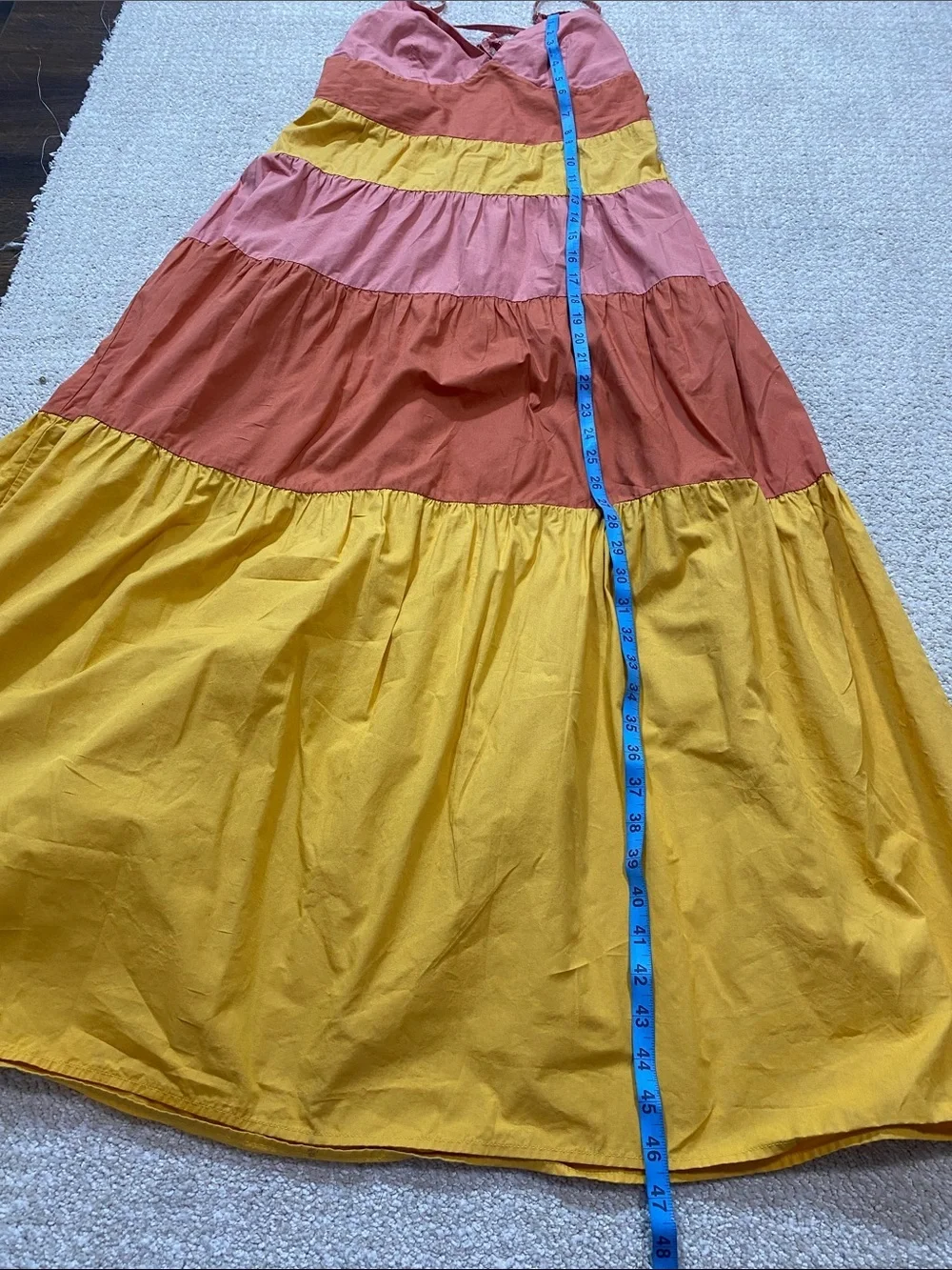 Tiered Colorblock Maxi Dress - Pink, Coral & Yellow Size L 100% Cotton
